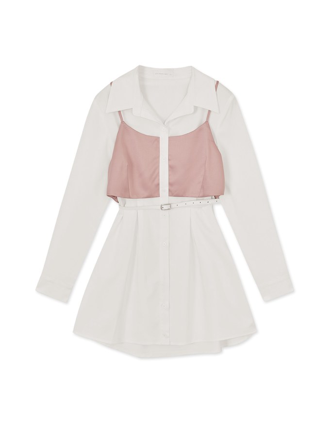 Layered Blouse Shirt Dress (With Belt)