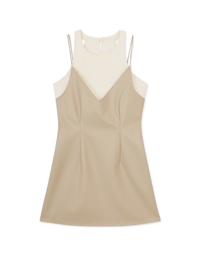 Faux 2 Piece Faux Leather Cami Dress (With Padding)