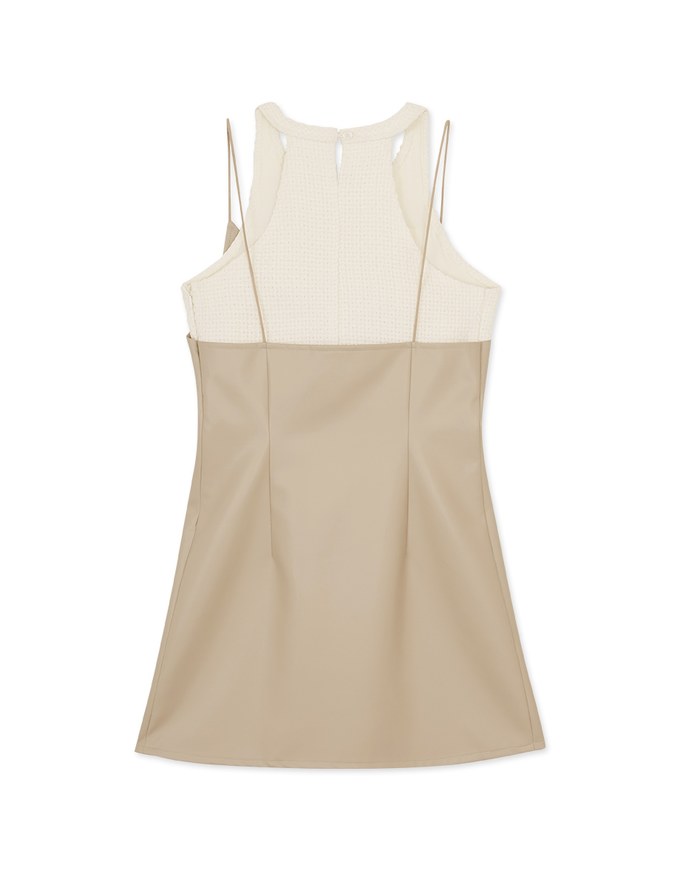 Faux 2 Piece Faux Leather Cami Dress (With Padding)