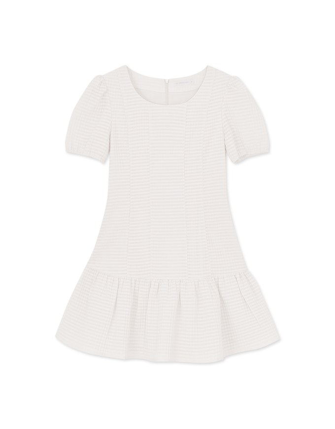 Plaid Patterned Fishtail Mini Dress With Puff Sheer Sleeves & Hem Ruffles