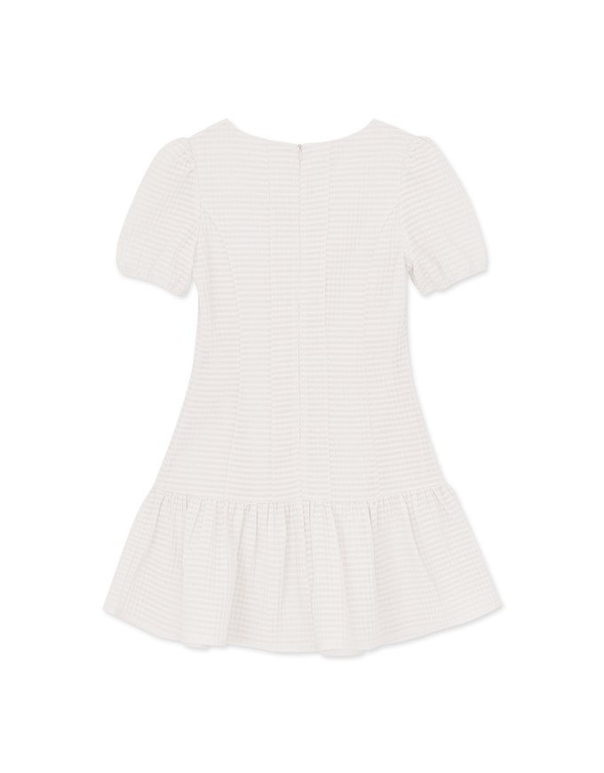 Plaid Patterned Fishtail Mini Dress With Puff Sheer Sleeves & Hem Ruffles