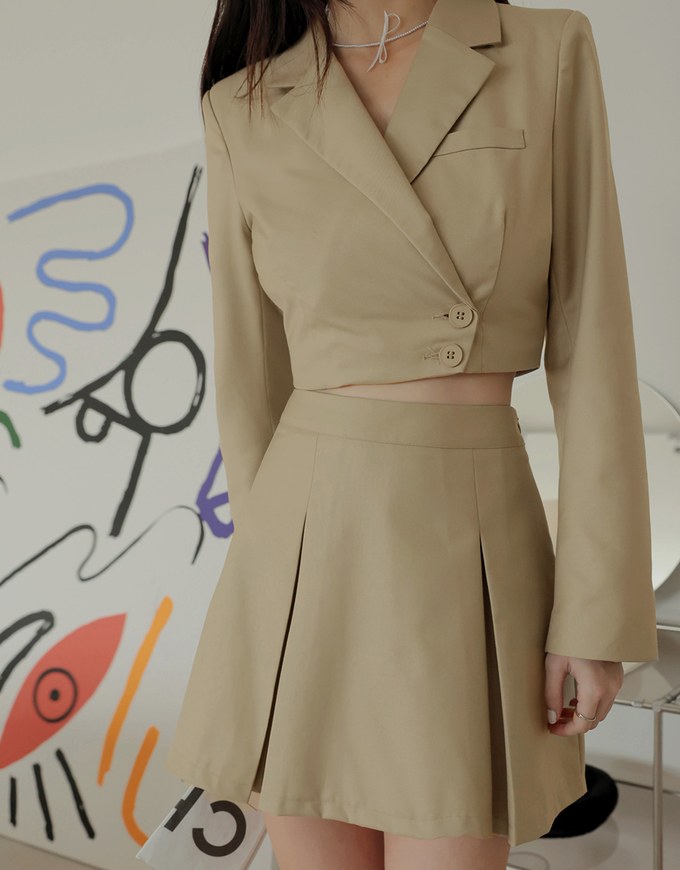 Textured Wide Pleated Suit Skirts