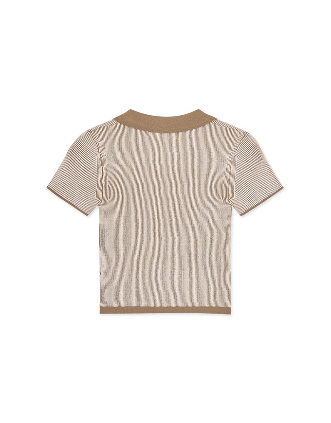 Turn-over Collar Striped Knitted Top