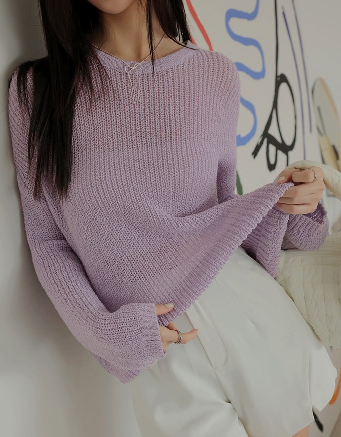 Pastel Color Correction Round Neck Knit Top