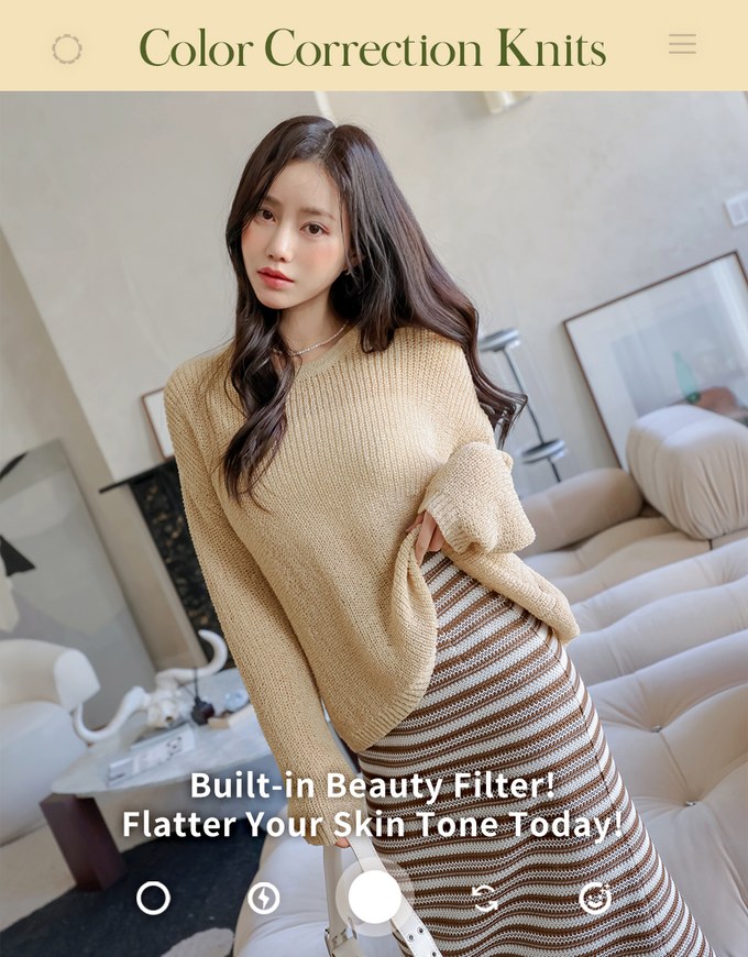 Pastel Color Correction Round Neck Knit Top