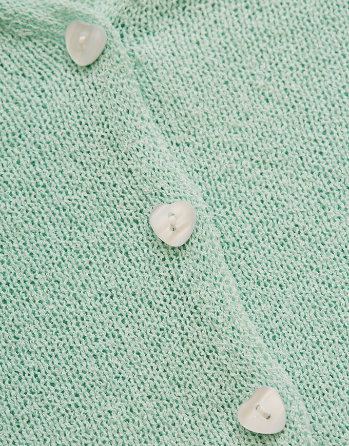 Pastel Color Correction Heart Shaped Button Knit Top