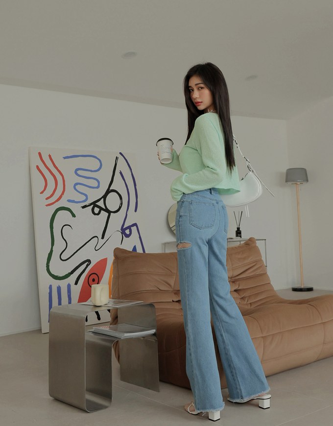 Pastel Color Correction Heart Shaped Button Knit Top