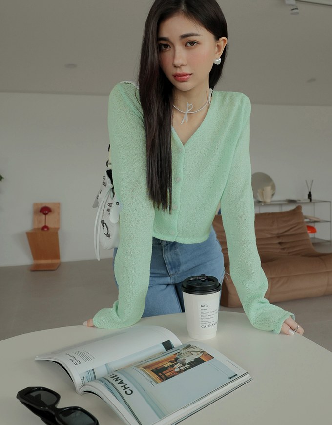 Pastel Color Correction Heart Shaped Button Knit Top