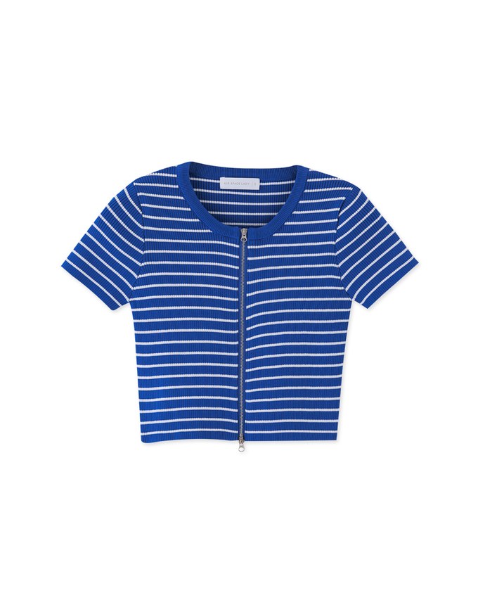 Double Sided Zippers Striped Knit Crop Top