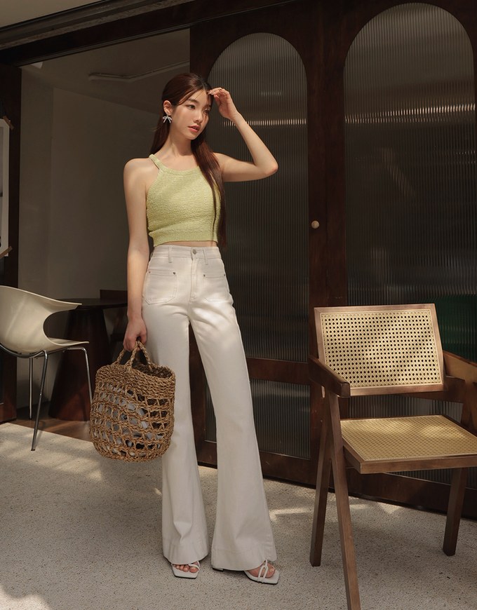 Off-Shoulder Mixed Color Woolen Vest (With Padding)