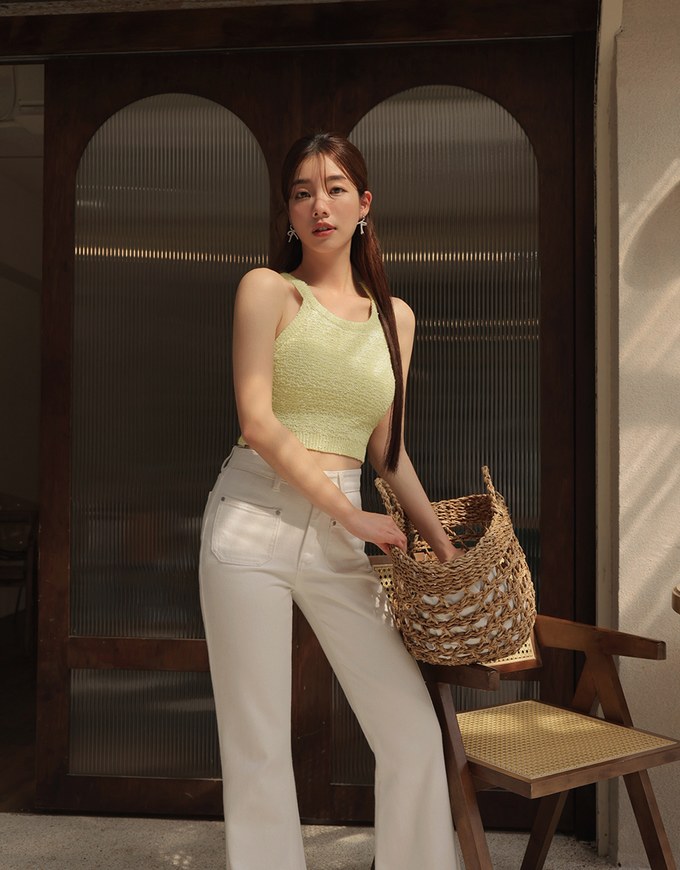Off-Shoulder Mixed Color Woolen Vest (With Padding)