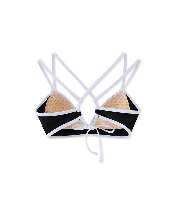 【PUSH UP 】Ultra Coverage Contrast Color Dual Strap Push Up Bikini Top Bra Padded