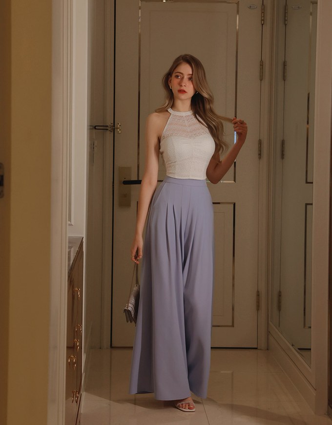 Sheer Embroidered Halter Padded Tank Top