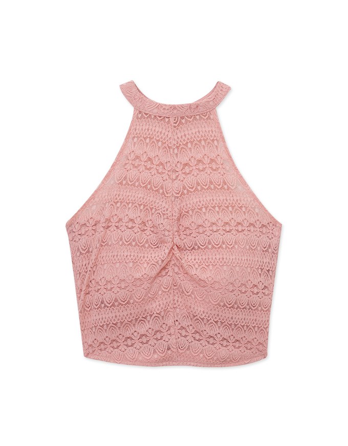 Sheer Embroidered Halter Padded Tank Top