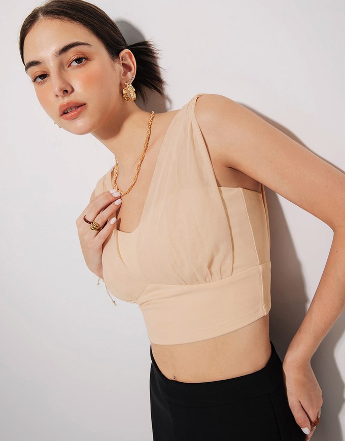 Lightweight Sheer Panel Sleeveless Padded Top