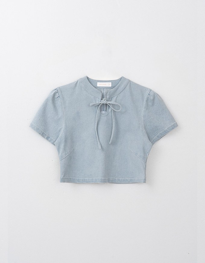Qipao TOP Denim Jeans Texture Ribbon Bow Cheongsam Design