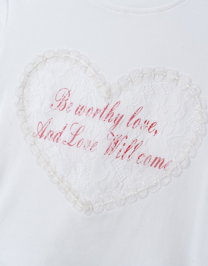 Lace Trim Heart Letter Tee