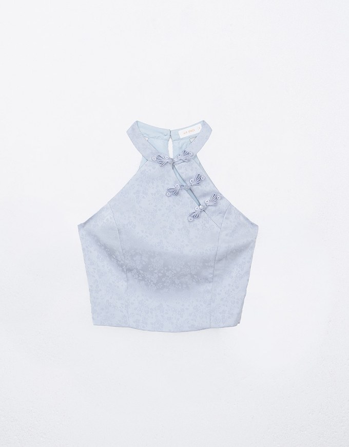 【HXA Design】 Satin Floral Embroidery Halter Cheongsam Qipao Top H02