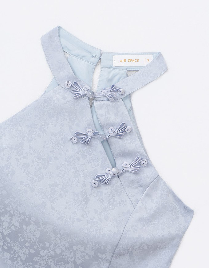 【HXA Design】 Satin Floral Embroidery Halter Cheongsam Qipao Top H02