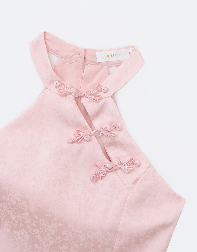 【HXA Design】 Satin Floral Embroidery Halter Cheongsam Qipao Top H02