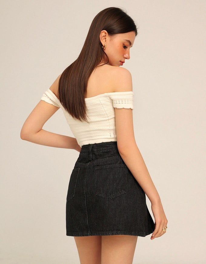 【Den!m LITE】Denim SKORT with Corset Waistline Extra High Waisted Pleated Jeans