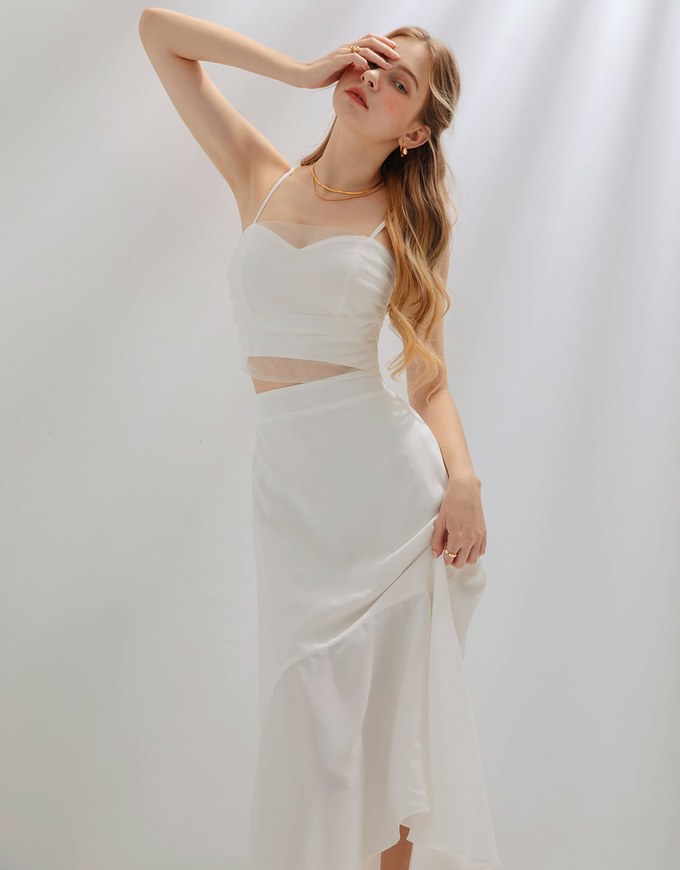 Soft sheer fishtail long skirt
