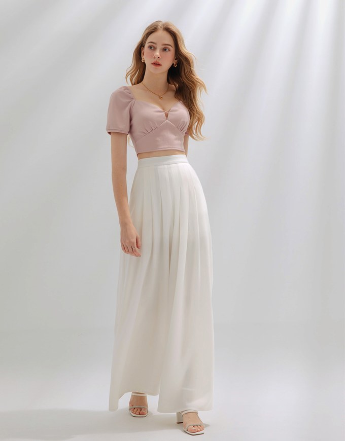 Stylish Pleated High Waisted Wide Pants Culottes