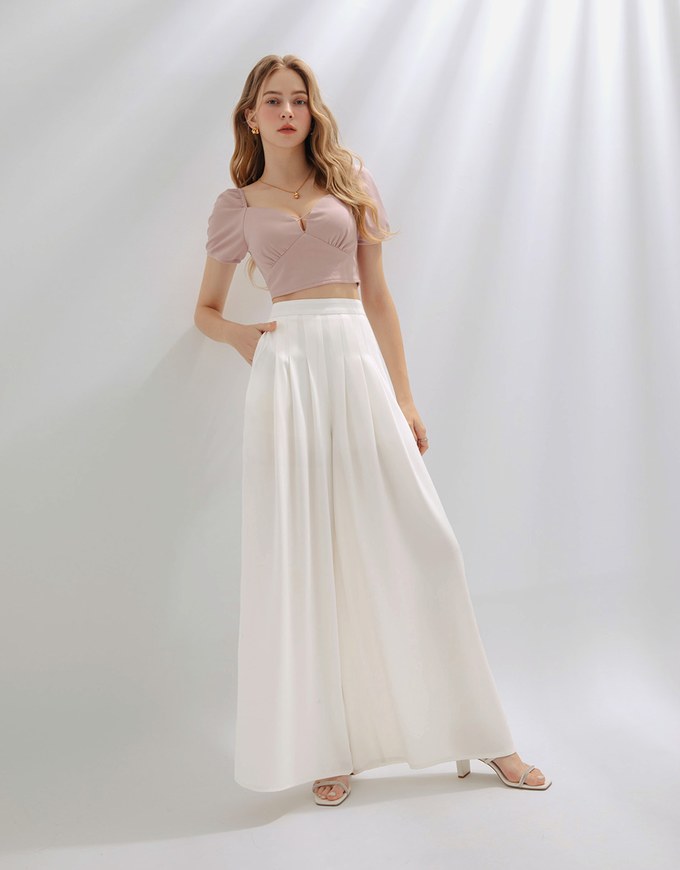 Stylish Pleated High Waisted Wide Pants Culottes