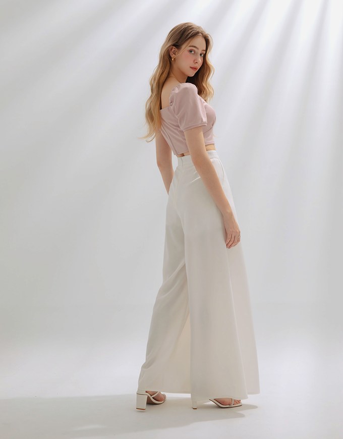 Stylish Pleated High Waisted Wide Pants Culottes