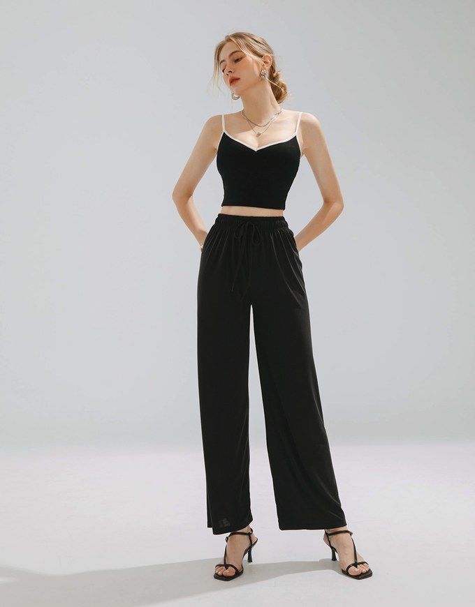 Cooling Fabric Comfortable Drape Drawstring High Waisted Pants Culottes