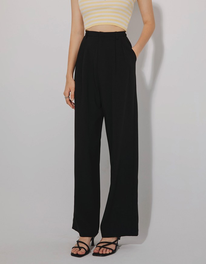 Concealed Placket Pleated Long Pants