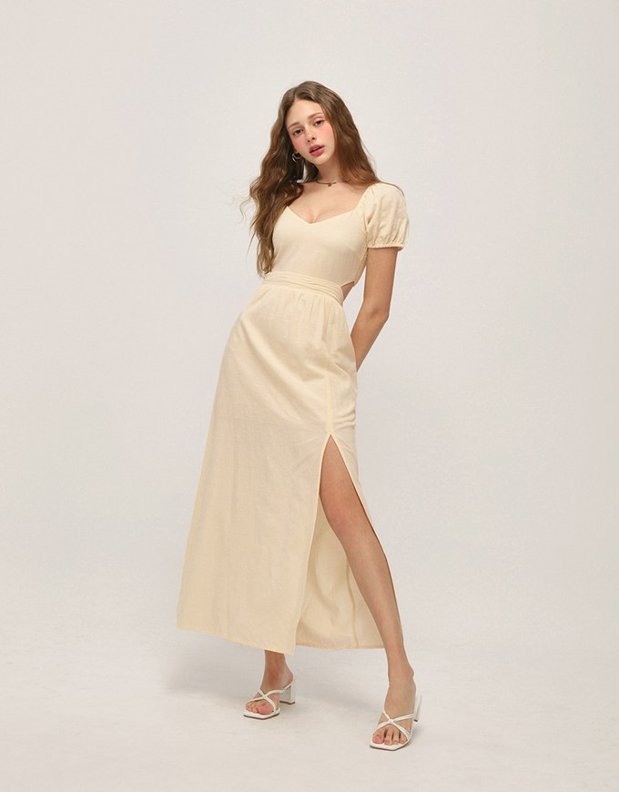 Heart Neckline Hollow Strap Long Dress