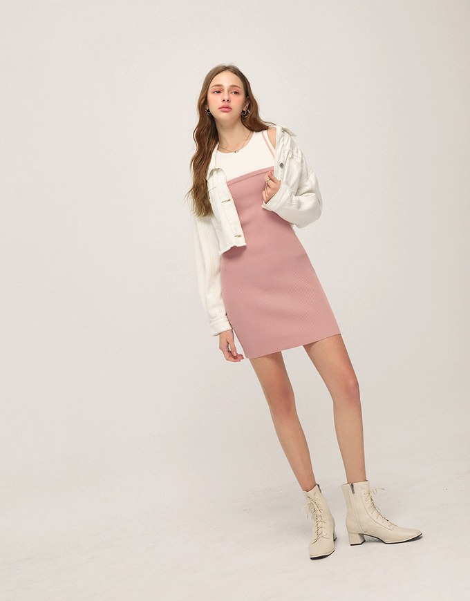 Faux 2 Piece Bodycon Knit Mini Dress