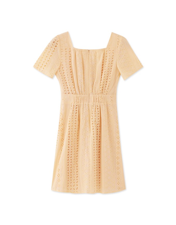 French Embroidered Hollow Tie Mini Dress