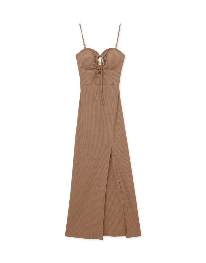 2WAY hollow hip-split thin shoulder maxi dress (with padding)