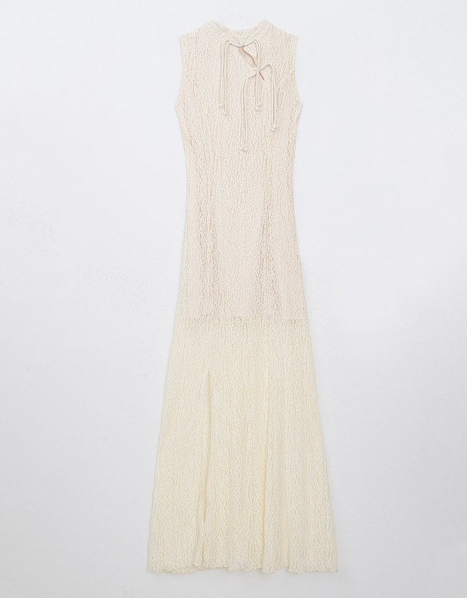 【HXA Design】Qipao DRESS Sheer Lace Side Slit Cheongsam Maxi Dress H04