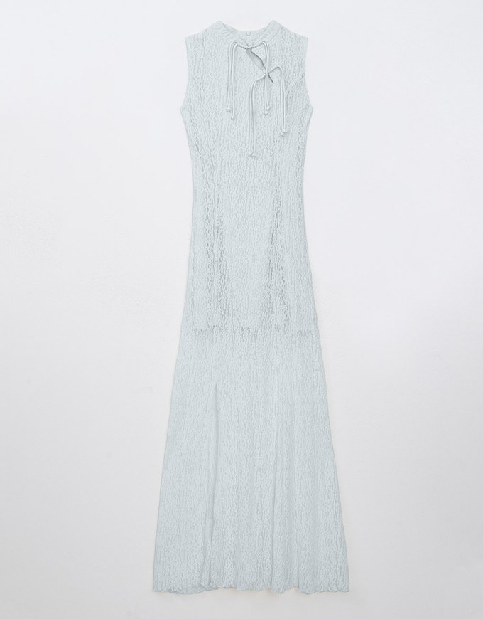 【HXA Design】Qipao DRESS Sheer Lace Side Slit Cheongsam Maxi Dress H04