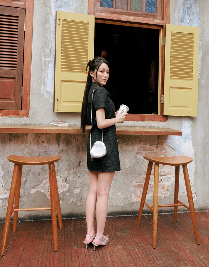 【HXA Design】3 WAY Chic Tweed Cami Mini Dress With Pearl Strap H10
