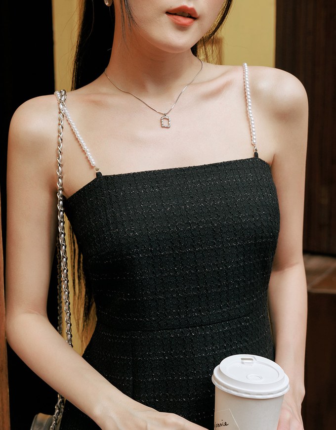 【HXA Design】3 WAY Chic Tweed Cami Mini Dress With Pearl Strap H10