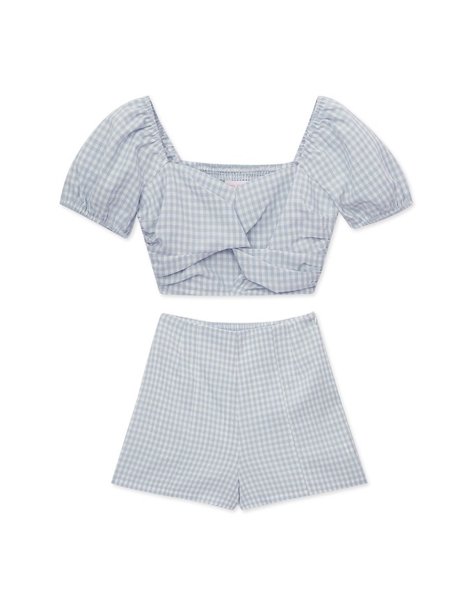 SET WEAR of TOP and SHORTS French Checkered Prints Twisted Design ( Cotton Synthetics)