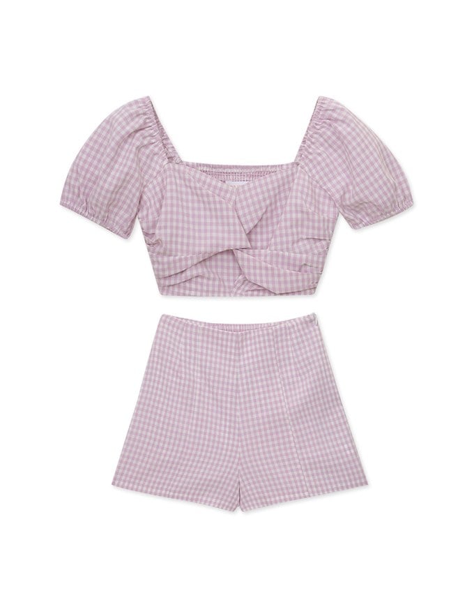 SET WEAR of TOP and SHORTS French Checkered Prints Twisted Design ( Cotton Synthetics)