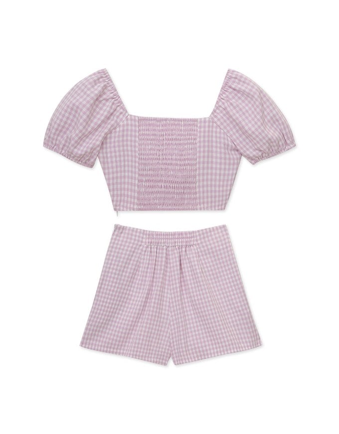 SET WEAR of TOP and SHORTS French Checkered Prints Twisted Design ( Cotton Synthetics)