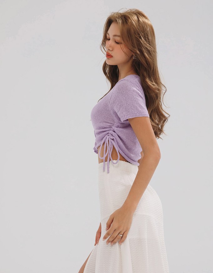 Side Ruched Cardigan Knit Top