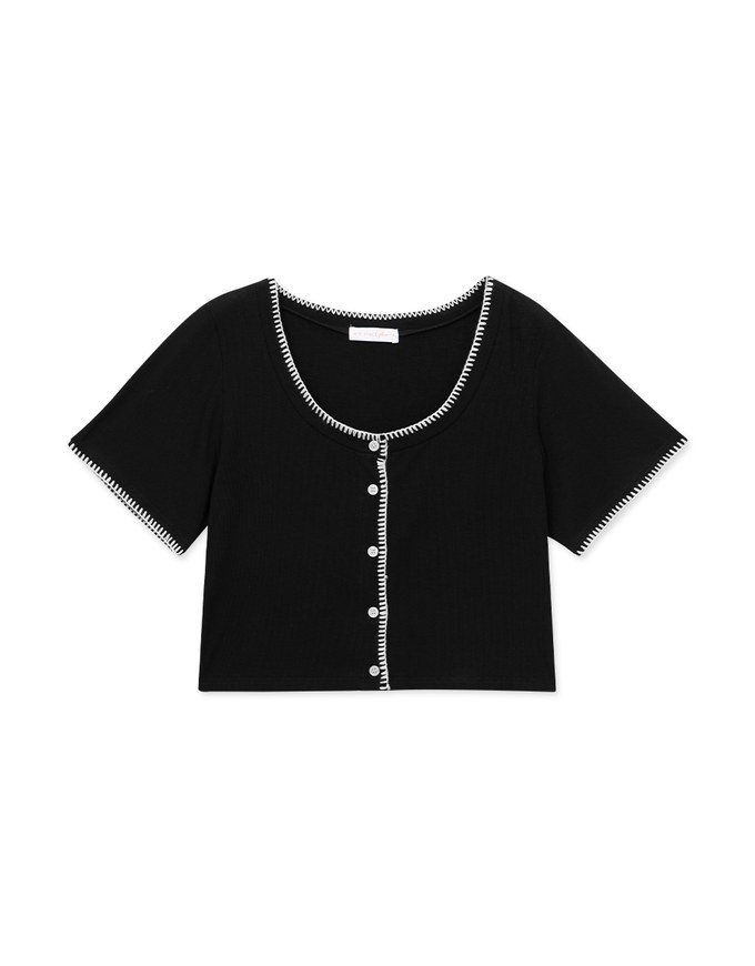 Stitched Trim Ribbed Top