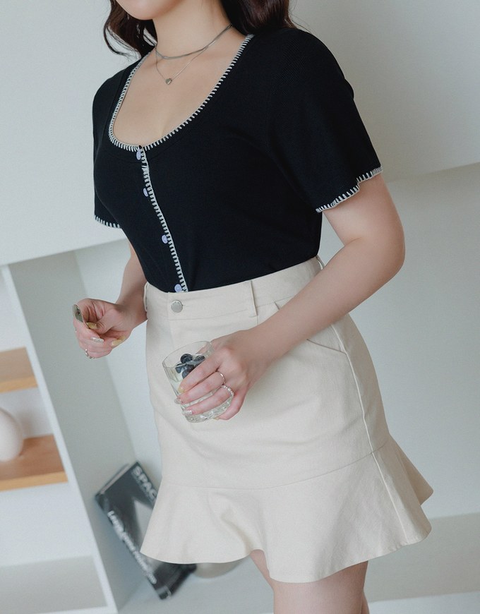 Stitched Trim Ribbed Top