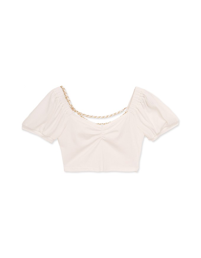 Gold Chain Ruched Ribbed Top