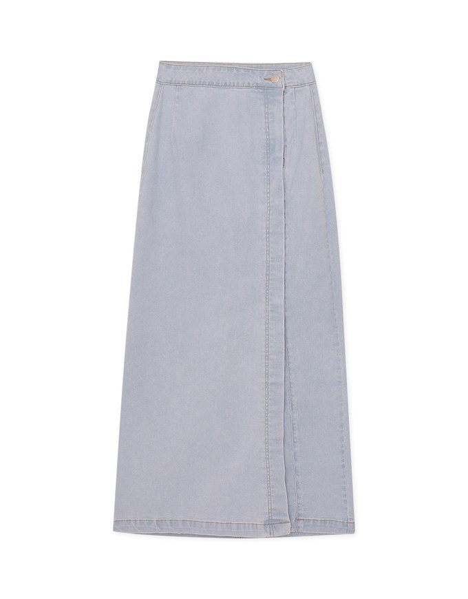 【Den!m LITE】Perfect Waistline Midi Skirt Botton Down Extra High Waisted Denim Jeans Long Skirt