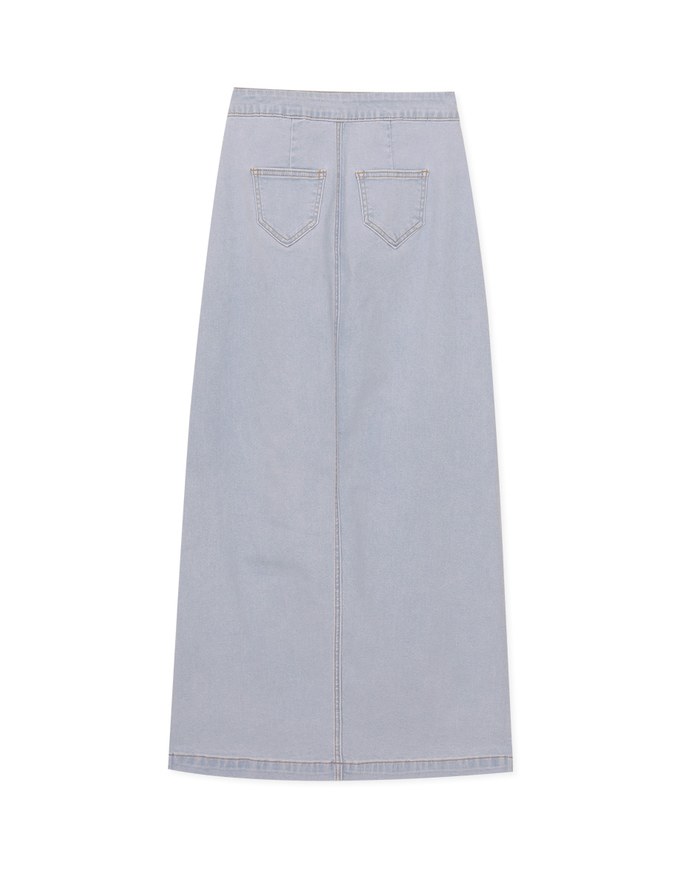 【Den!m LITE】Perfect Waistline Midi Skirt Botton Down Extra High Waisted Denim Jeans Long Skirt