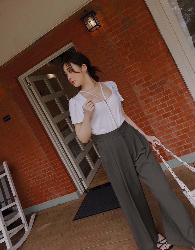 Sleek Hidden Placket Pleated High Waisted Wide Pants Culottes