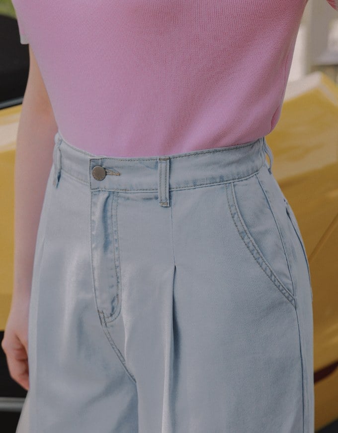 【Den!m LITE】Pleated Jeans Pants Extra High Waisted Wide Leg Pants Culottes